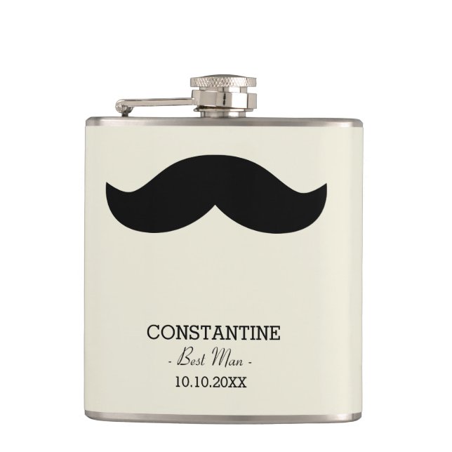 Mustache Best Man Gift Custom Name Hip Flask (Front)