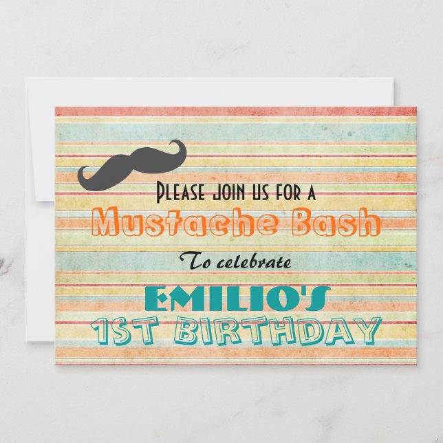 Mustache Birthday Bash Invite (Front)