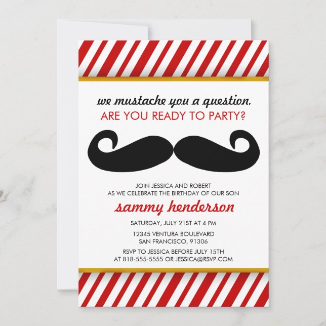 Mustache Birthday Invitation (Front)