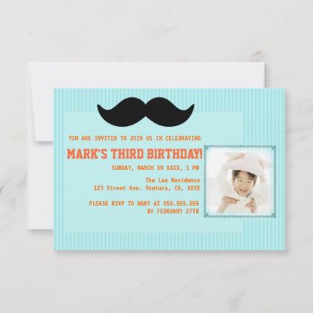 Mustache Birthday Party Invitation by CleanGreenDesigns at Zazzle