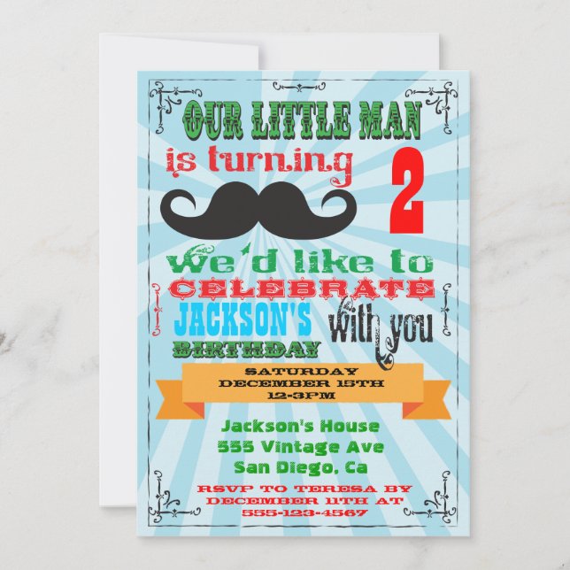 Mustache Birthday Party Invitations (Front)
