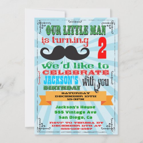 Mustache Birthday Party Invitations