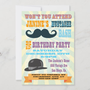 Mustache Birthday Party Invitations