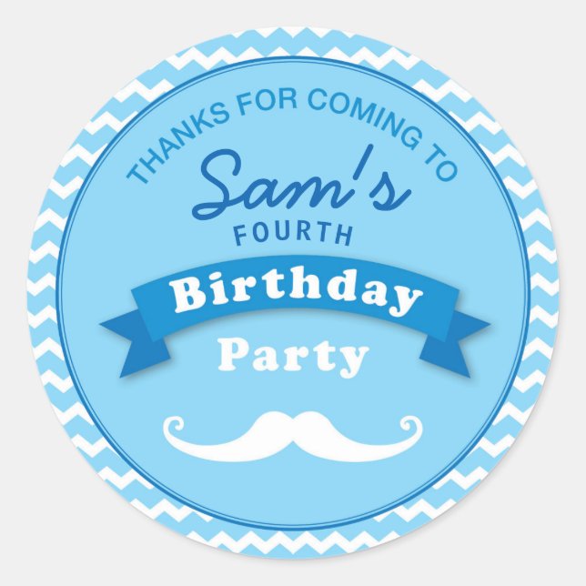 Mustache Birthday Party Thank you Sticker (Front)