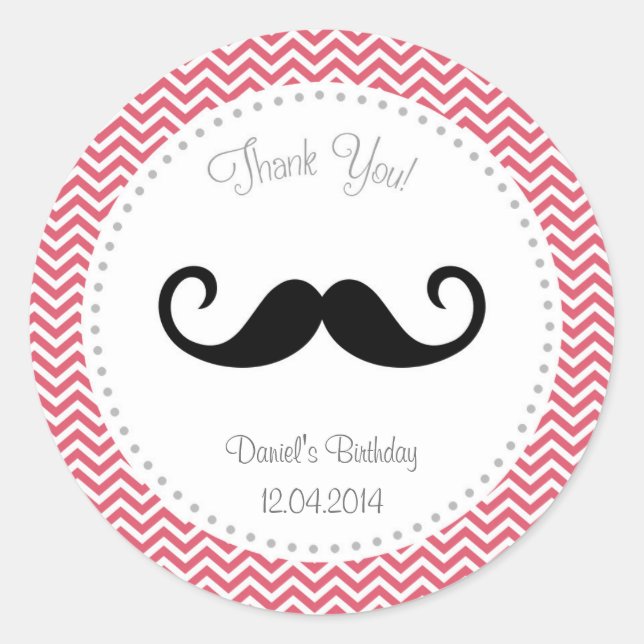 Mustache Birthday Sticker Chevron (Front)