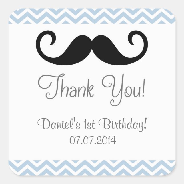 Mustache Birthday Thank You Stickers (Front)
