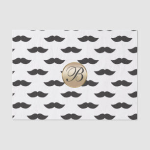 Mustache Black White Gold Monogram Party Tissue Paper