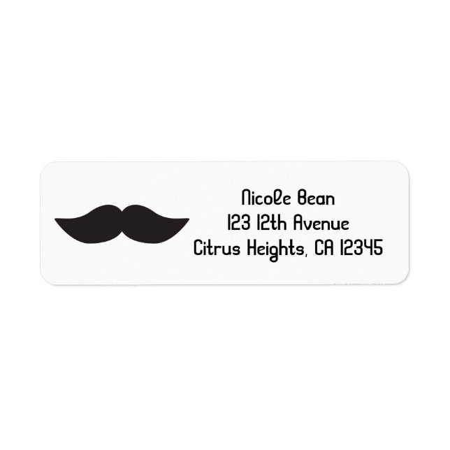 Mustache Black & White Modern Address Labels (Front)