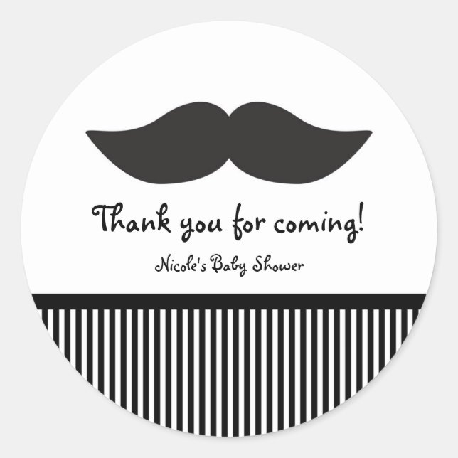 Mustache Black & White Modern Party Stickers (Front)