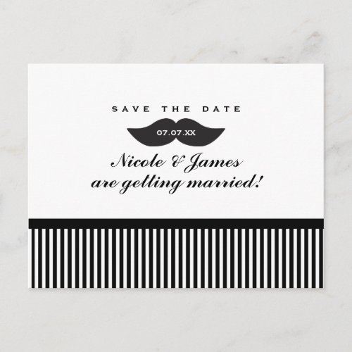 Mustache Black  White Save The Date Postcard