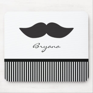 Mustache Black White Striped Computer Mouse Pad