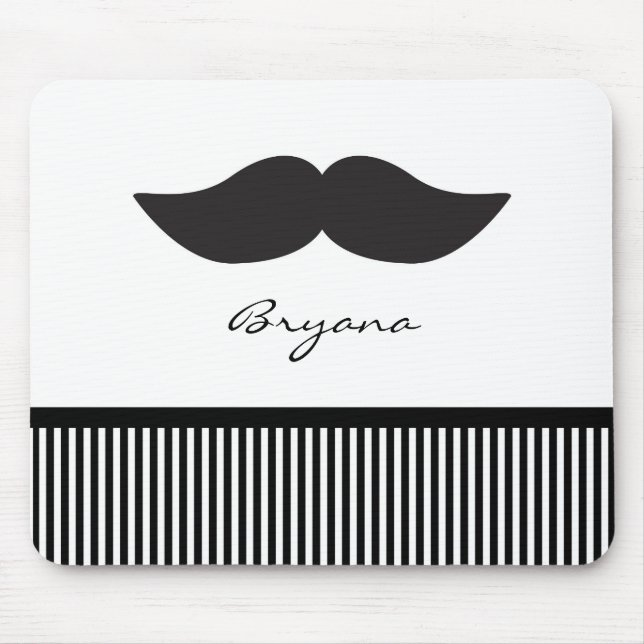Mustache Black White Striped Computer Mouse Pad (Front)