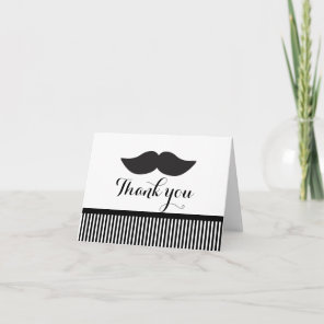 Mustache Black & White Striped Thank You Fold Card