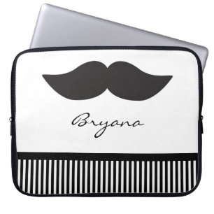 Mustache Black White Stripes Laptop Sleeve Case