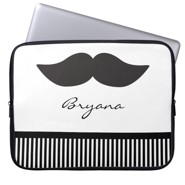 Mustache Black White Stripes Laptop Sleeve Case (Front)