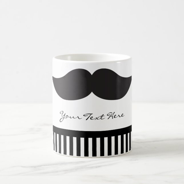 Mustache Black & White Stripes Modern Coffee Mug (Center)
