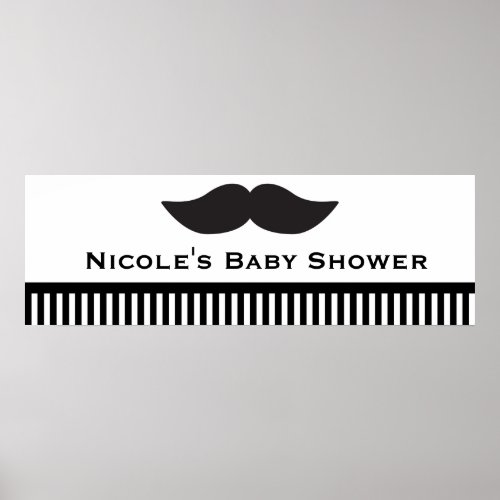 Mustache Black  White Stripes Modern Party Banner Poster