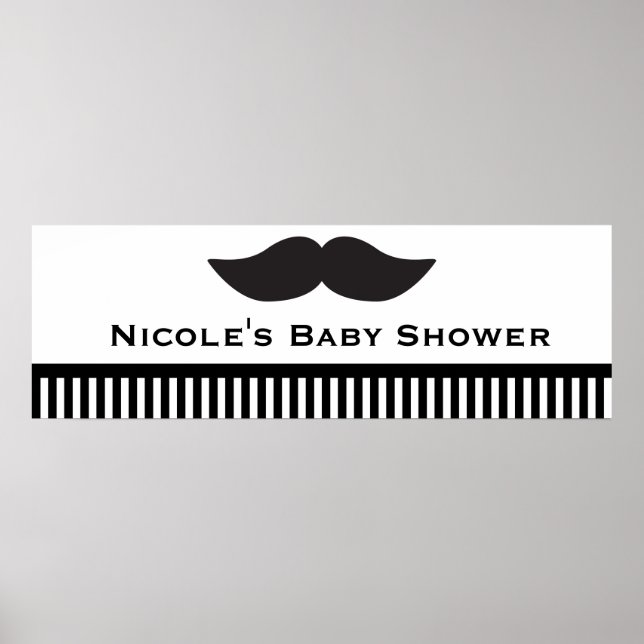 Mustache Black & White Stripes Modern Party Banner Poster (Front)
