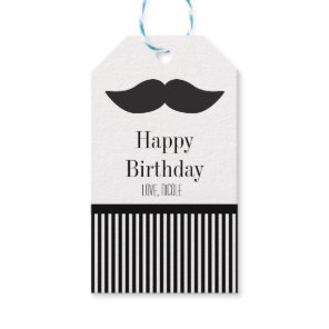Mustache Black & White Stripes Party Gift Tag