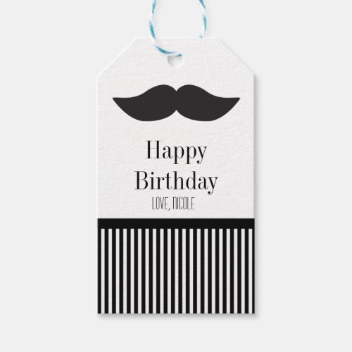 Mustache Black  White Stripes Party Gift Tag