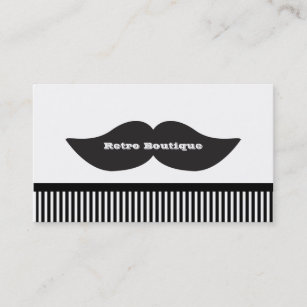 Mustache Black & White Stripes Retro Business Card
