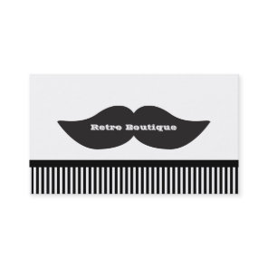 Mustache Black & White Stripes Retro Business Card