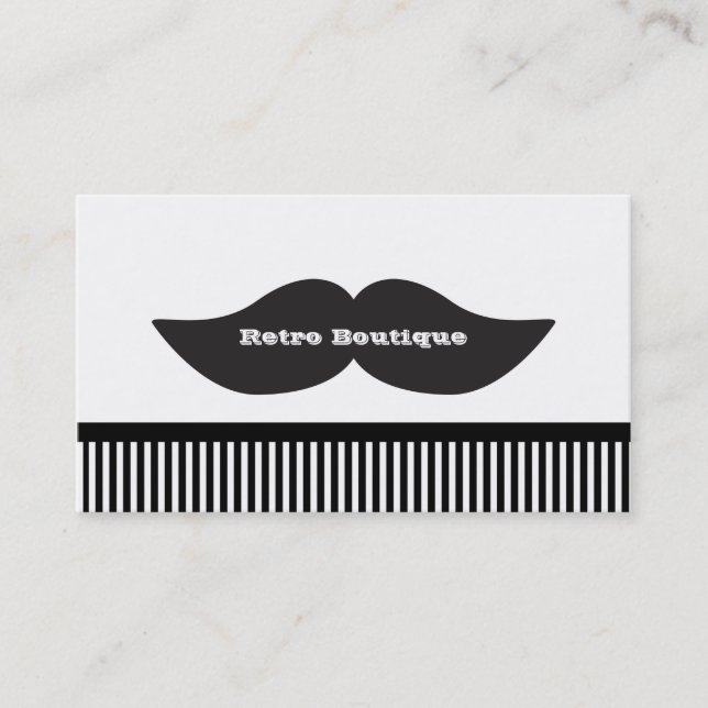 Mustache Black & White Stripes Retro Business Card (Front)