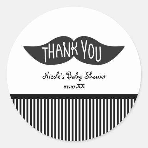 Mustache Black  White Thank You Party Stickers