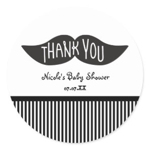 Mustache Black & White Thank You Party Stickers