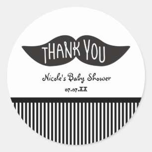 Mustache Black & White Thank You Party Stickers