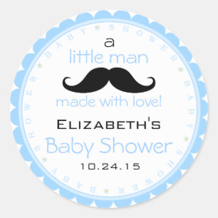 Mustache Blue Baby Shower Classic Round Sticker