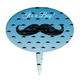 Mustache Blue Edible Baby Shower Cupcake Topper