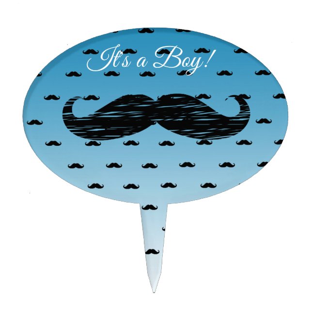 Mustache Blue Edible Baby Shower Cupcake Topper (Front)