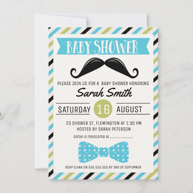 Mustache Bow Little Man Baby Shower Invitation (Front)