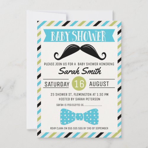 Mustache Bow Little Man Baby Shower Invitation