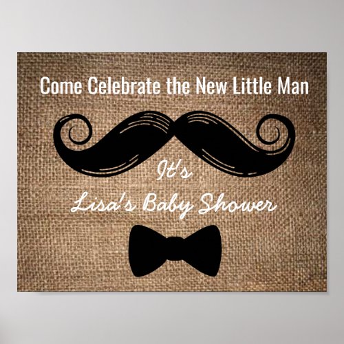 Mustache  Bow Party Sign with Burlap Background