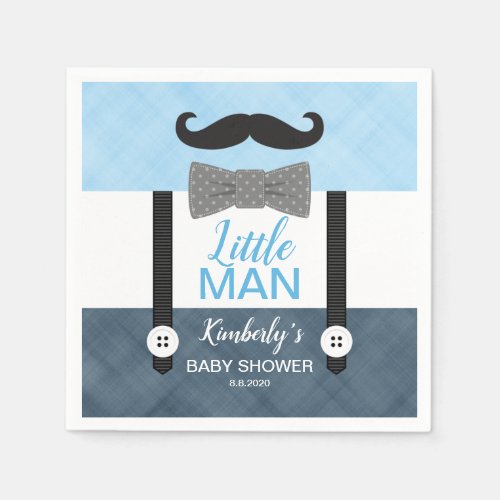Mustache bow tie baby blue navy boy baby shower napkins