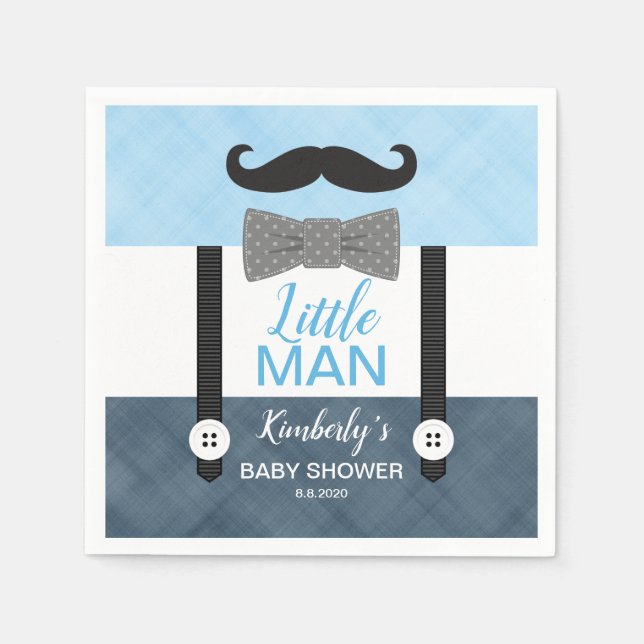 Mustache bow tie baby blue navy boy baby shower napkins (Front)