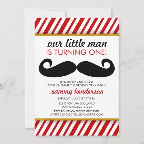 Mustache Boy Birthday Invitation