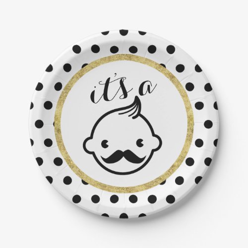 Mustache Boy Cute Polka Dots Baby Shower Paper Plates