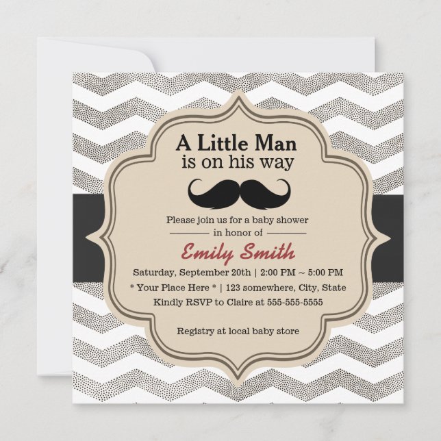 Mustache Boy Modern Chevron Baby Shower Invitation (Front)