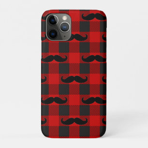 Mustache Buffalo Plaid Pattern Black and Red  iPhone 11 Pro Case
