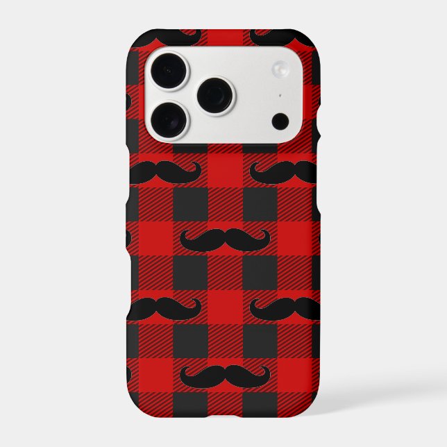 Mustache Buffalo Plaid Pattern Black and Red  Iphone Case (Back)