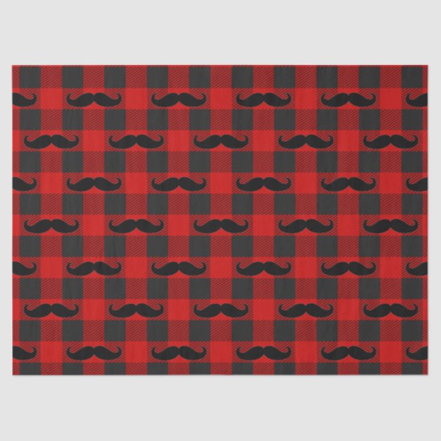 Mustache Buffalo Plaid Pattern Black and Red  Tissue Paper (Front)