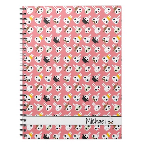 Mustache Bunny  Emotes Pattern Pink Coral Notebook