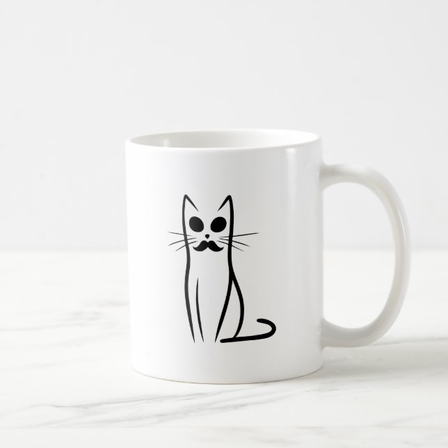 Mustache Cat Dad Abstract Cat Papa Funny Minimalis Coffee Mug (Right)