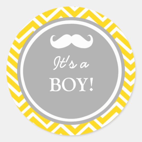 Mustache chevron baby boy shower classic round sticker