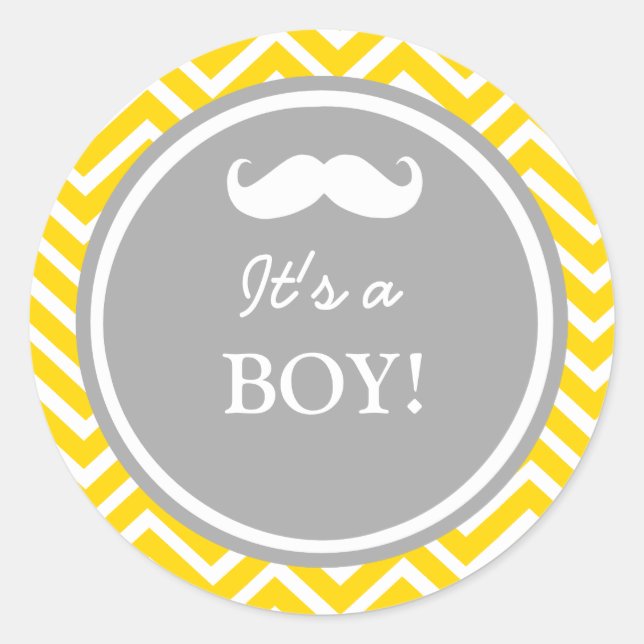 Mustache chevron baby boy shower classic round sticker (Front)