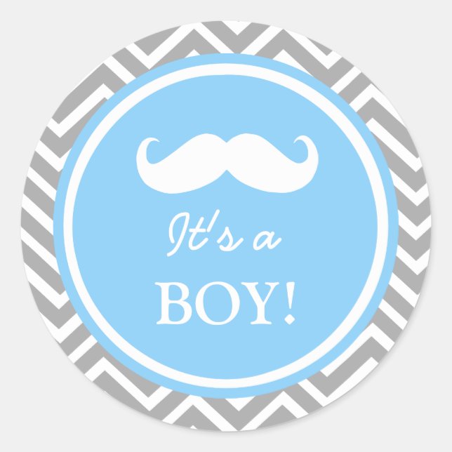 Mustache chevron baby boy shower classic round sticker (Front)