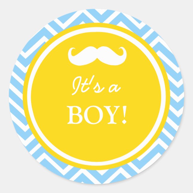 Mustache chevron baby boy shower classic round sticker (Front)